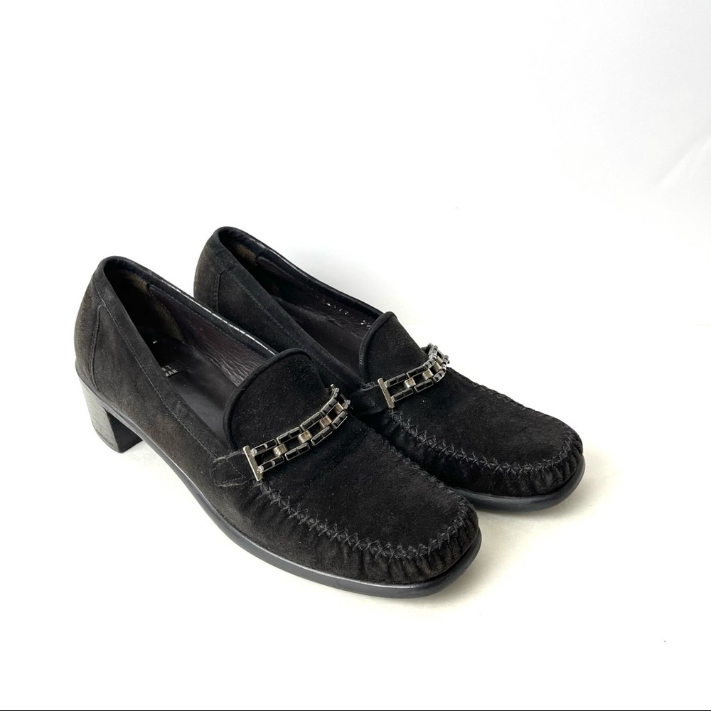 Stuart Weitzman Vintage Chunky Black Suede Pumps